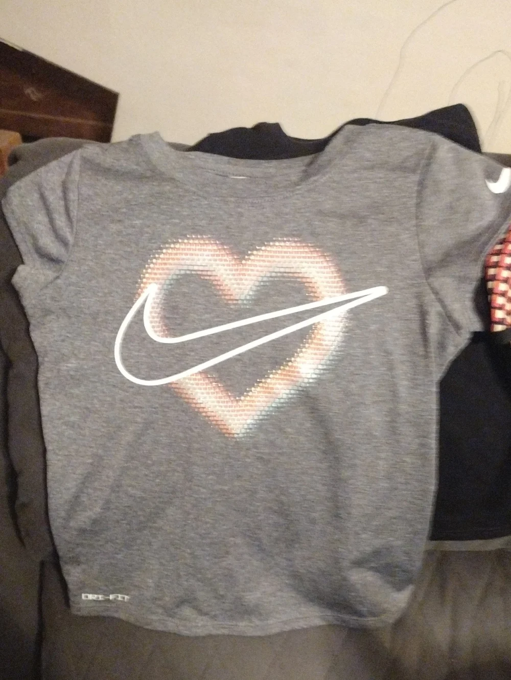 Nike Girls Gray Tee And Shorts with Multicolor Heart and White Swoosh